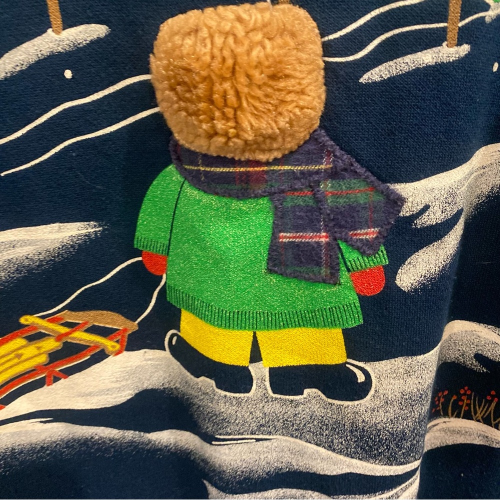 Vintage 90s Teddy Bear Sledding Snow Scene Christmas Nightgown Nightshirt Pajama - Picture 10 of 17